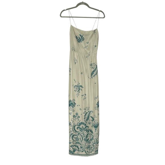 NWT Reformation Frankie 100% Silk Slip Dress in Sage Border - Picture 3 of 11